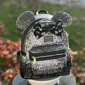 Loungefly Glittering NYE Silver and Black Mini Backpack